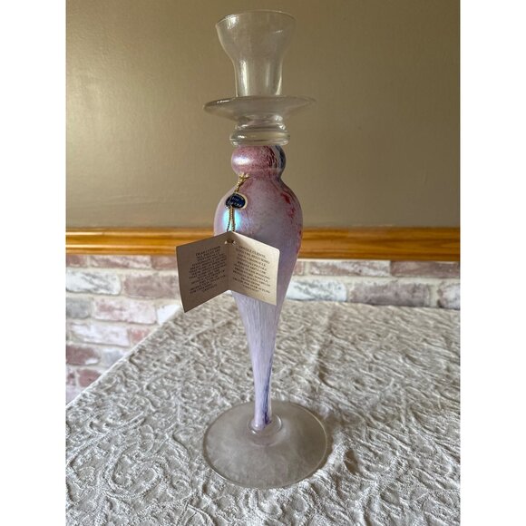 Vintage Murano Glass Pink & Blue Swirled Candlestick Made In Italy Cristalvi - Picture 1 of 13